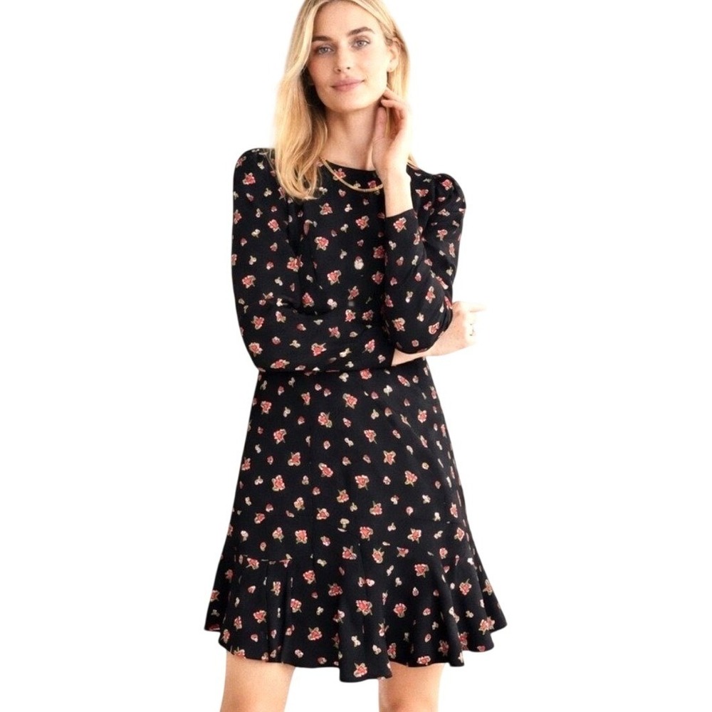 Boden Flippy Mini Dress Womens 4 Black Floral Cottagecore Romantic Feminine